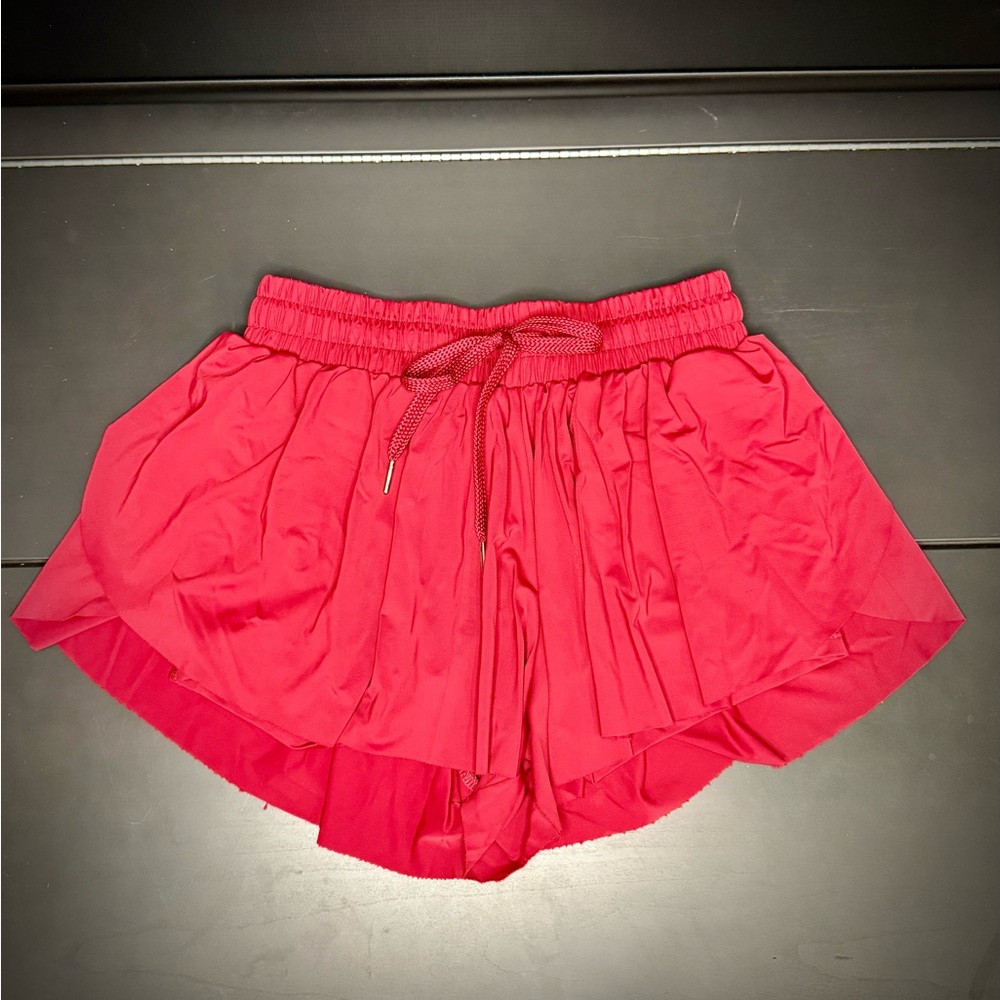 Flowy Burgundy Red Athletic Butterfly‎ Running Shorts w/ Built-in Spandex Liner